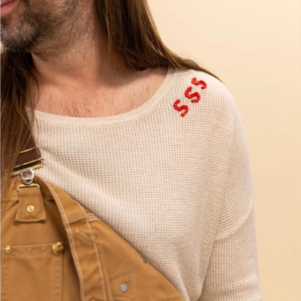 Hand chain stitched “555” knit vintage sweater